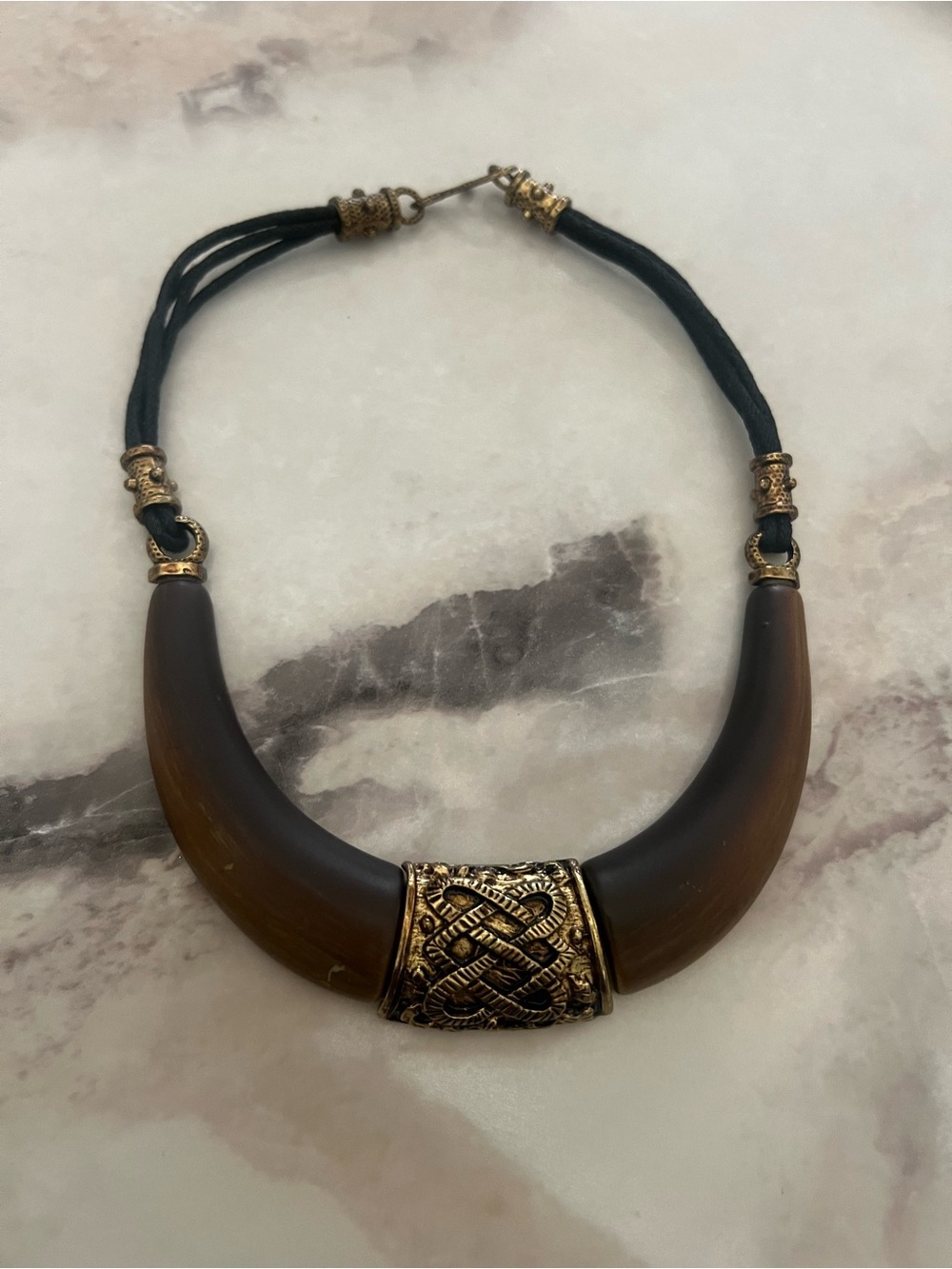 5/$25 Boho Statement Necklace - Celtic Knotwork & Dark Resin Centerpiece - Picture 2 of 4